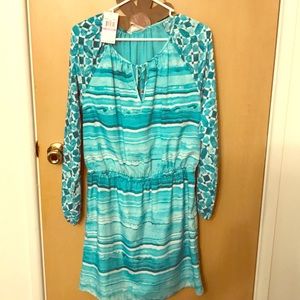 MICHAEL KORS Med Aqua & White Beach Coverup